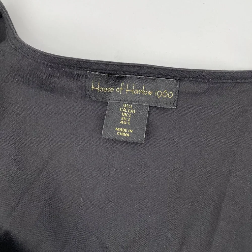 House of Harlow 1960 Black O-Ring Cutout Dress Womens Large LBD Puff Sleeves - Picture 4 of 8